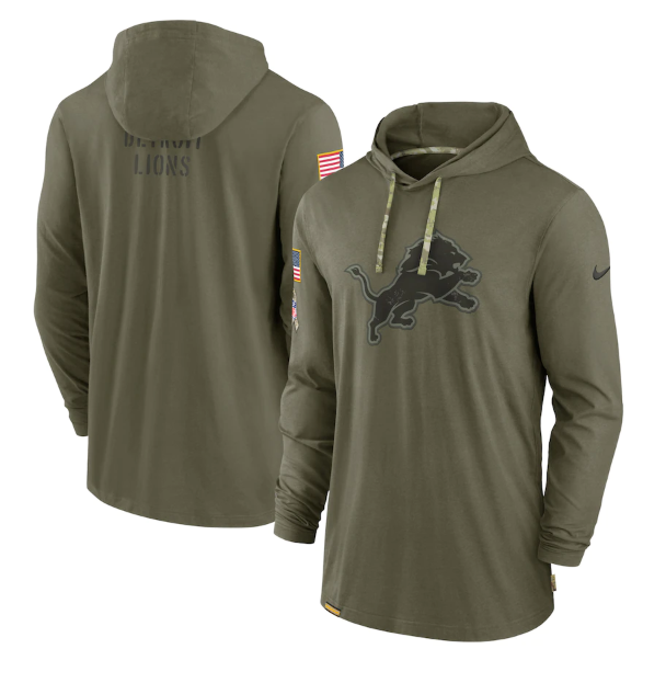 Men's Detroit Lions 2022 Olive Salute to Service Tonal Pullover Hoodie